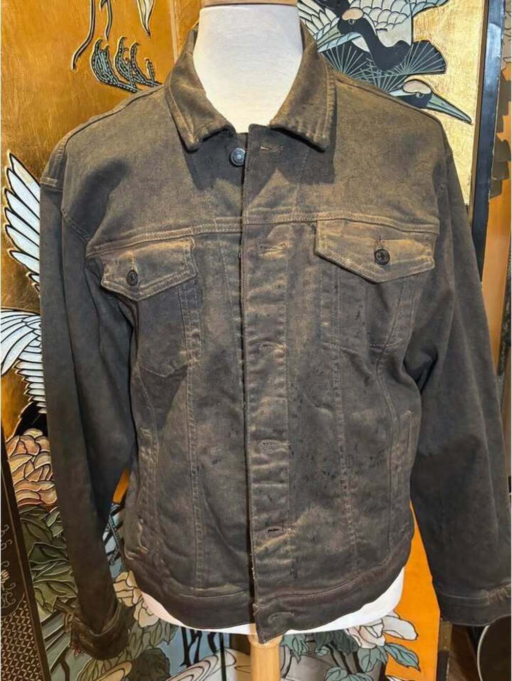 Men’s large Denim oil wash denim, jean trucker jacket